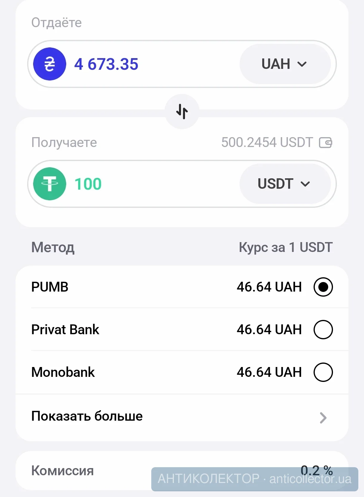 Курс USDT к UAH
